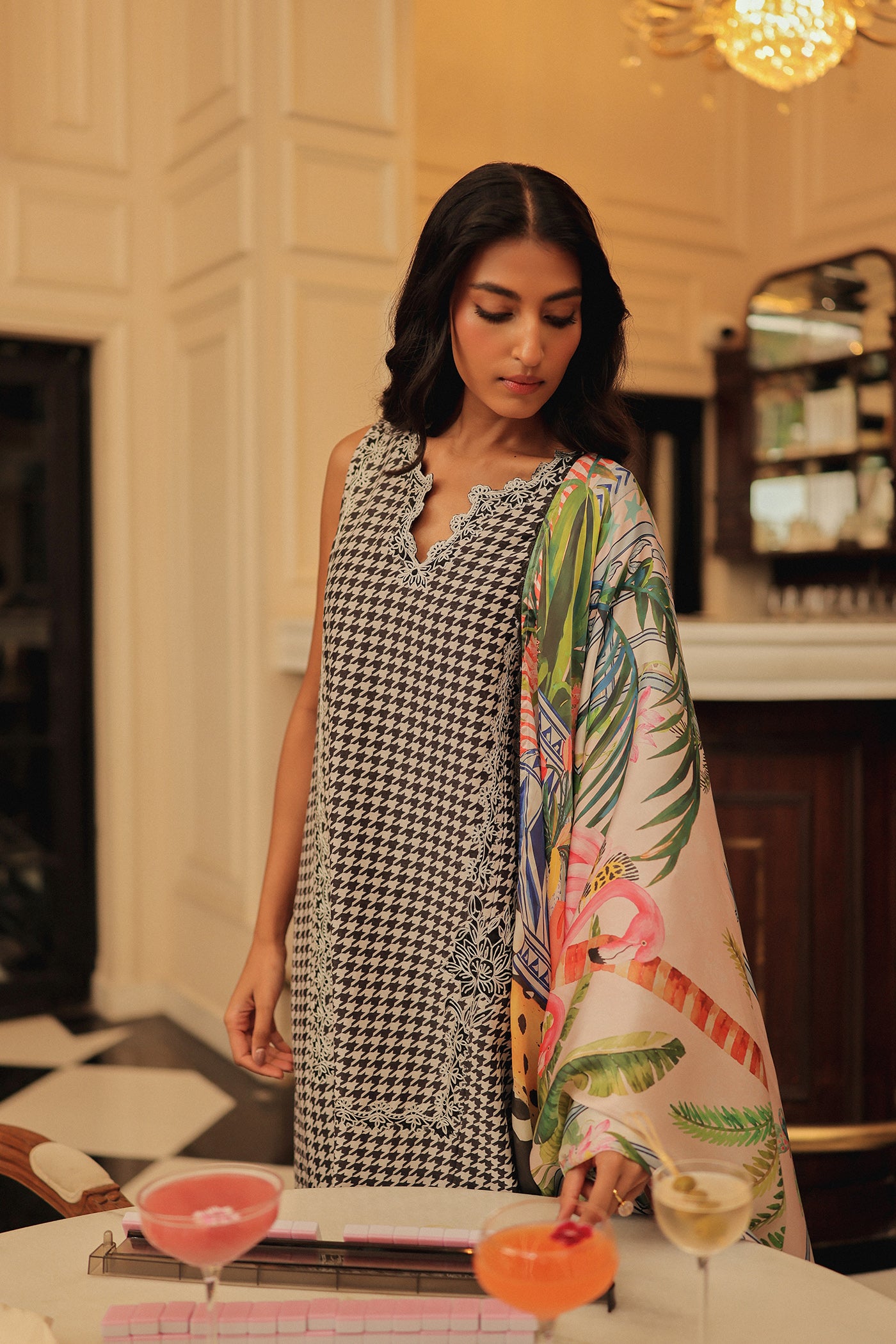 Freesia Black And White Long Kurta Set