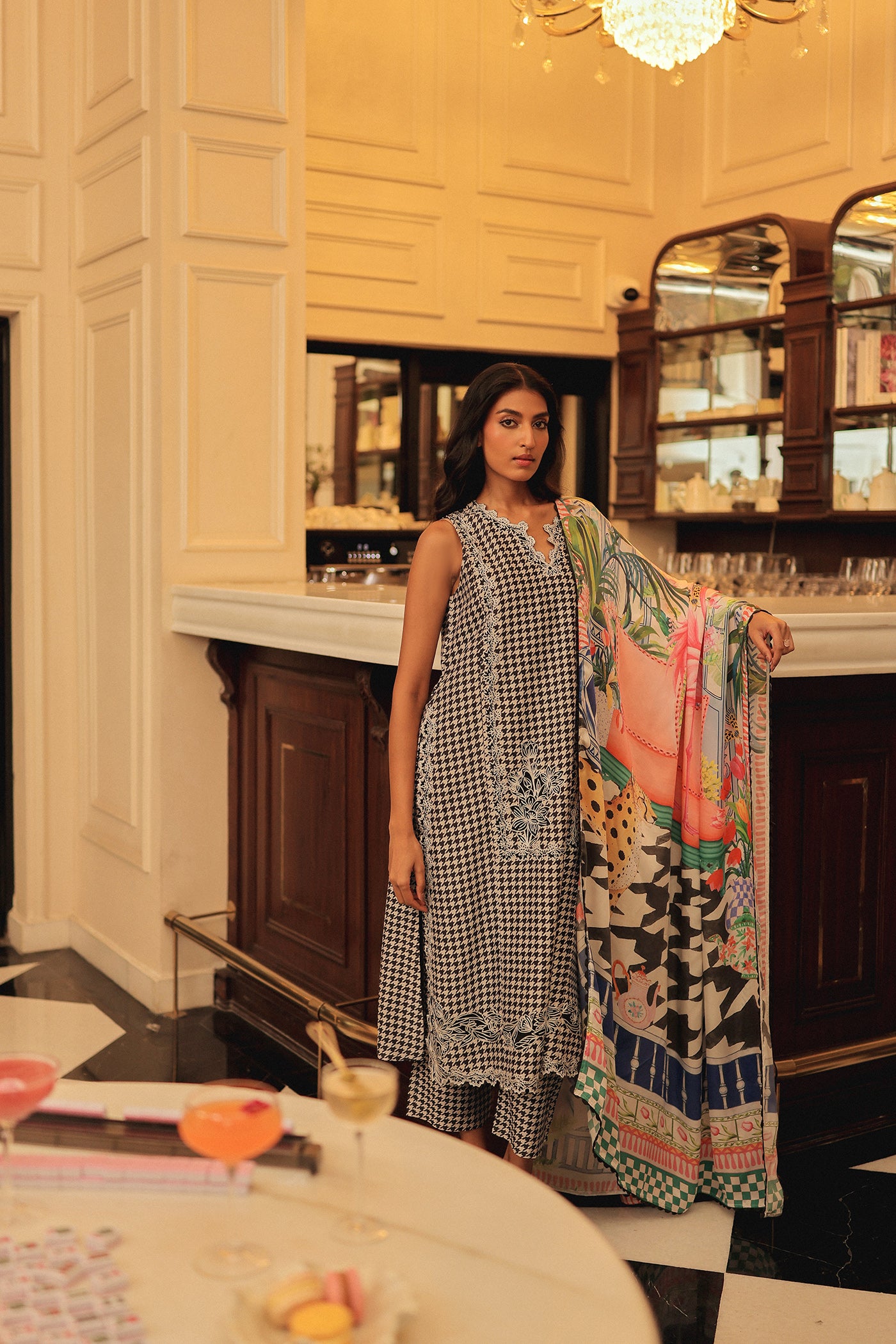 Freesia Black And White Long Kurta Set