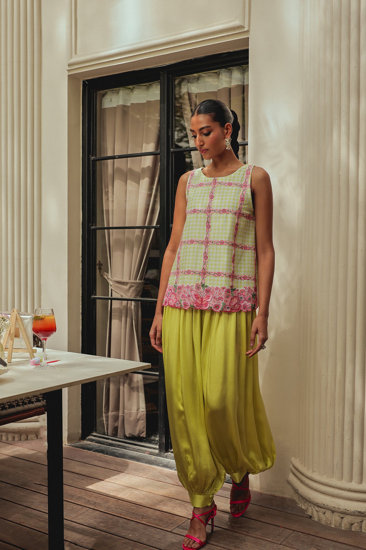 Rhea Short Kurta With Satin Balloon Pants