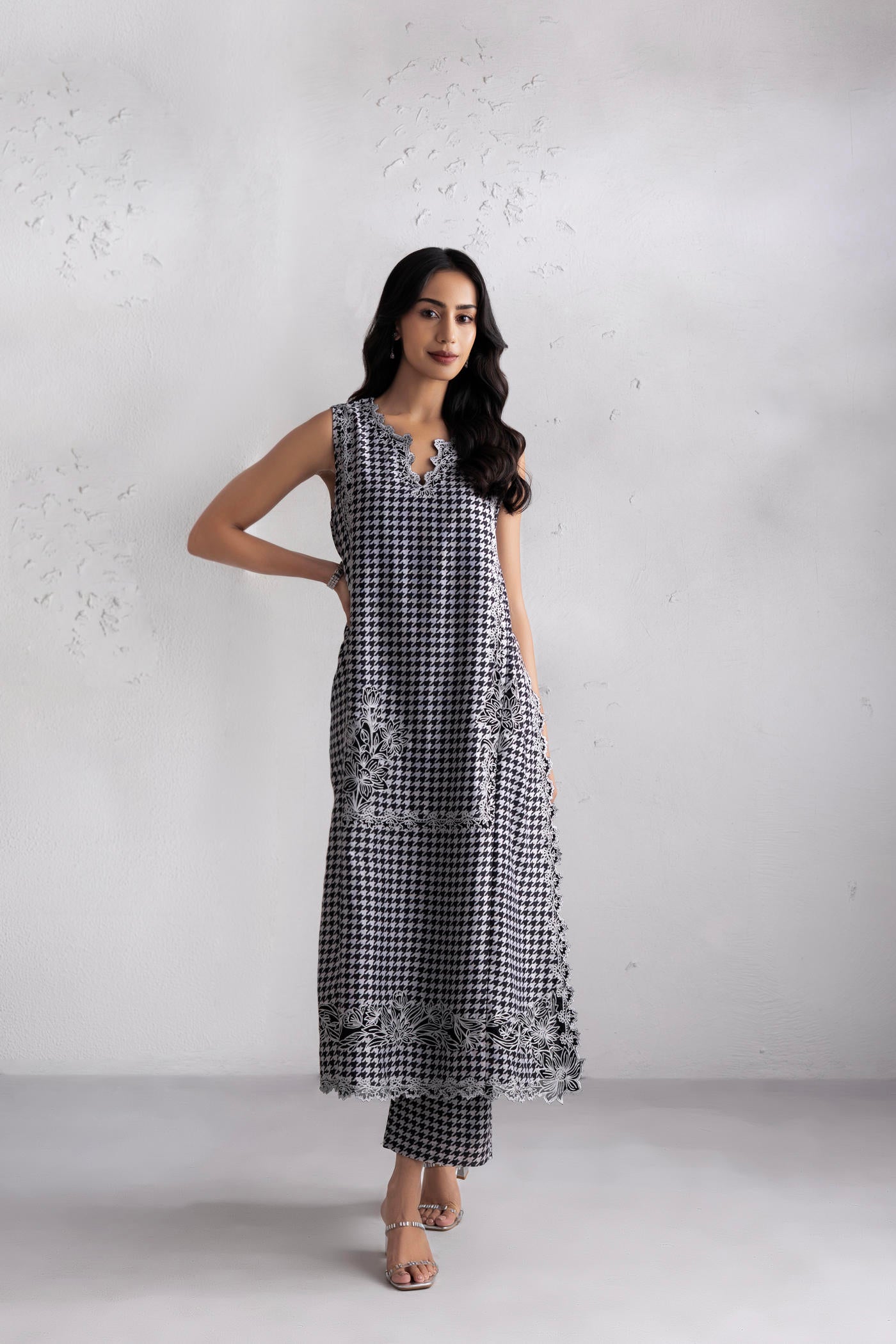 Freesia Black And White Long Kurta Set