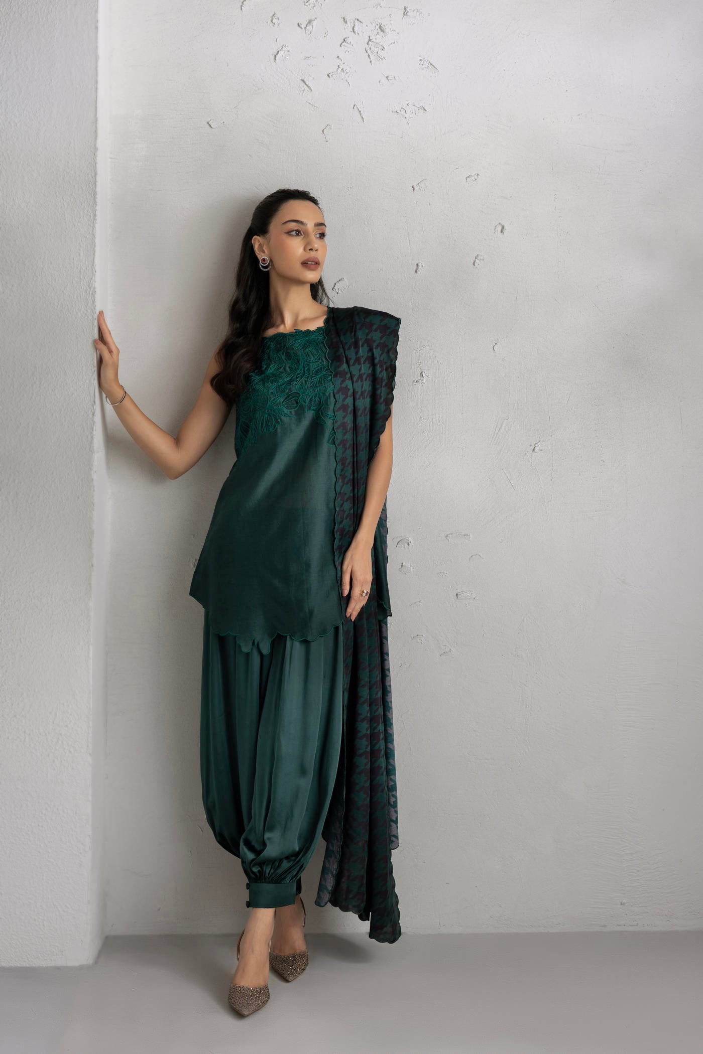 Seher Kurta With Satin Ballon Pants & Dupatta