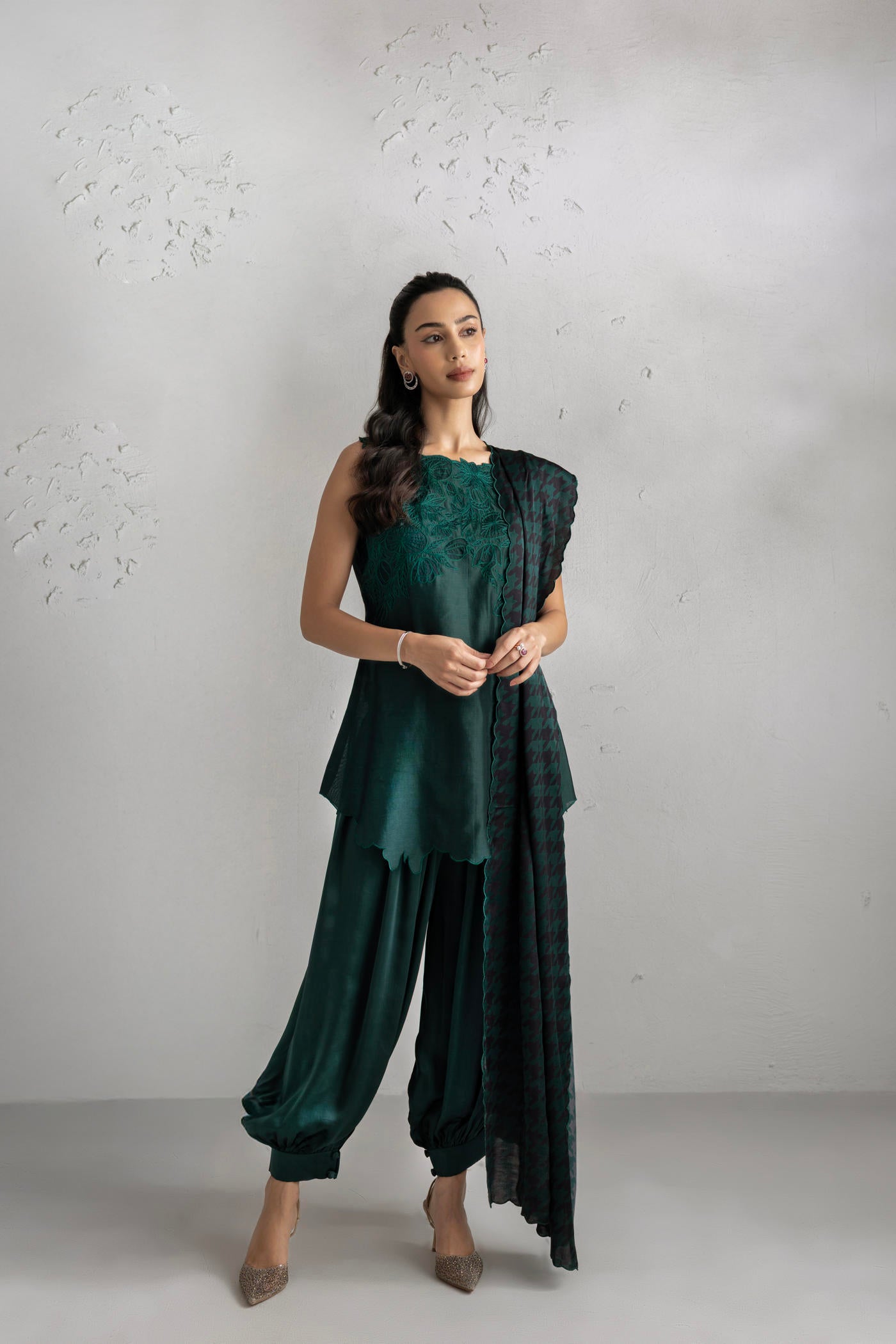 Seher Kurta With Satin Ballon Pants & Dupatta