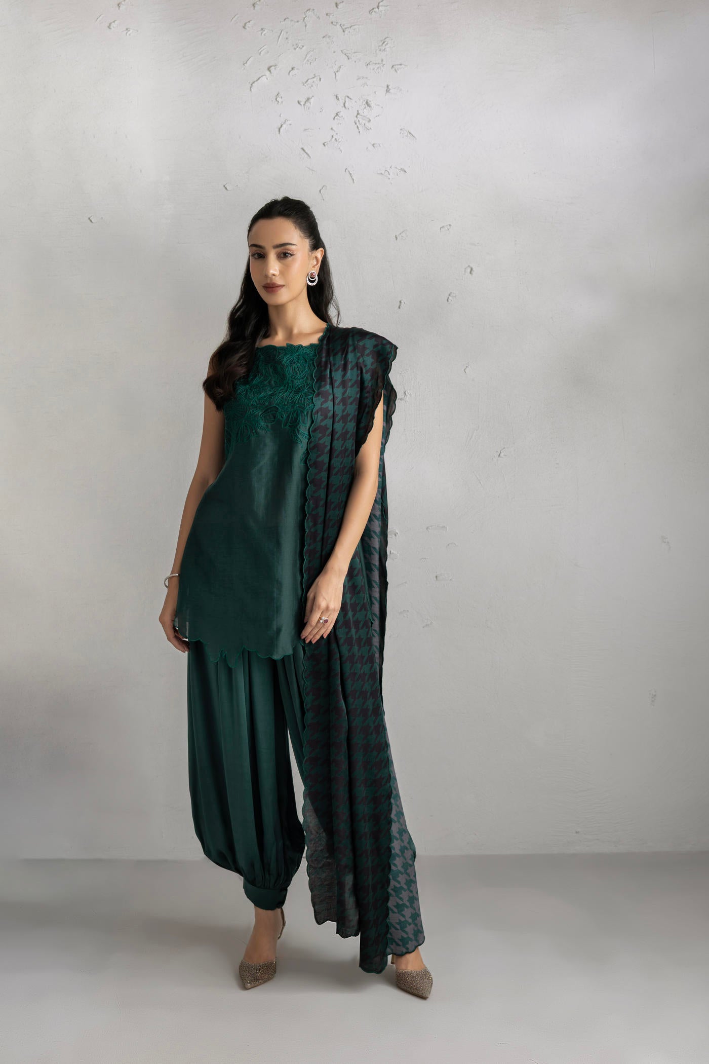 Seher Kurta With Satin Ballon Pants & Dupatta