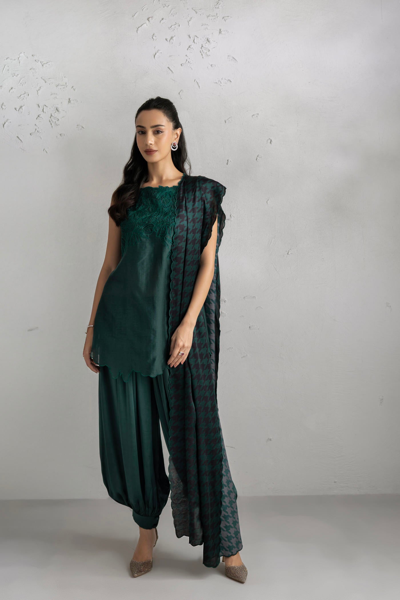 Seher Kurta With Satin Ballon Pants & Dupatta