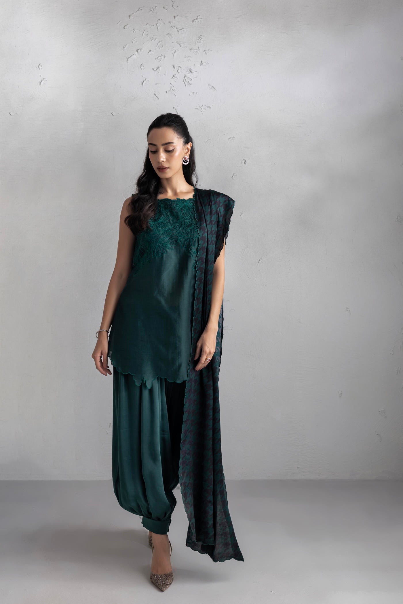 Seher Kurta With Satin Ballon Pants & Dupatta