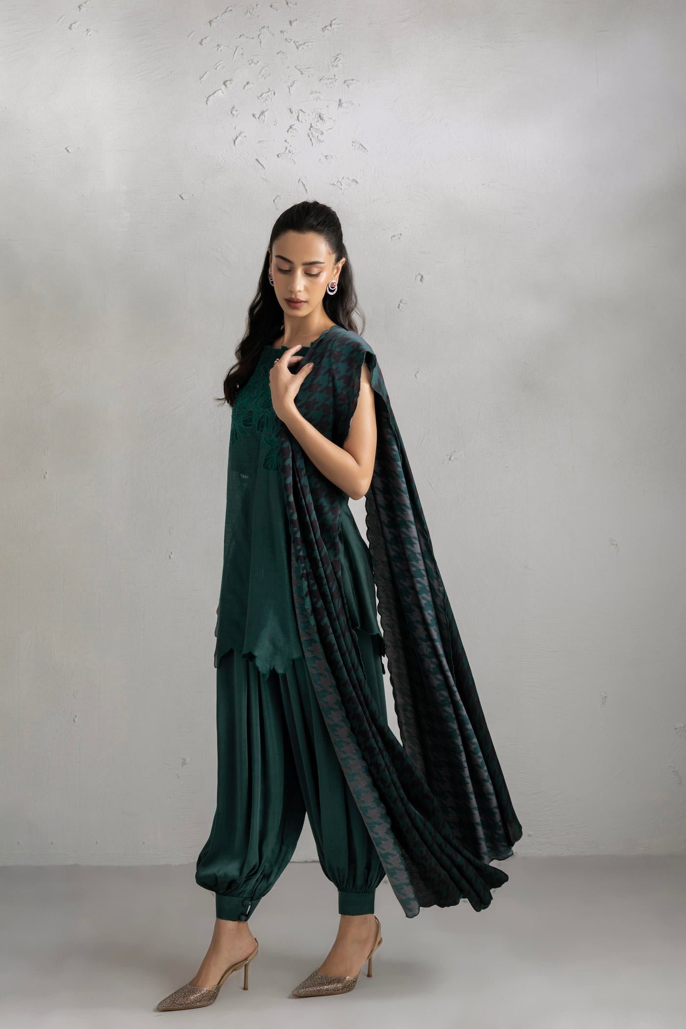 Seher Kurta With Satin Ballon Pants & Dupatta
